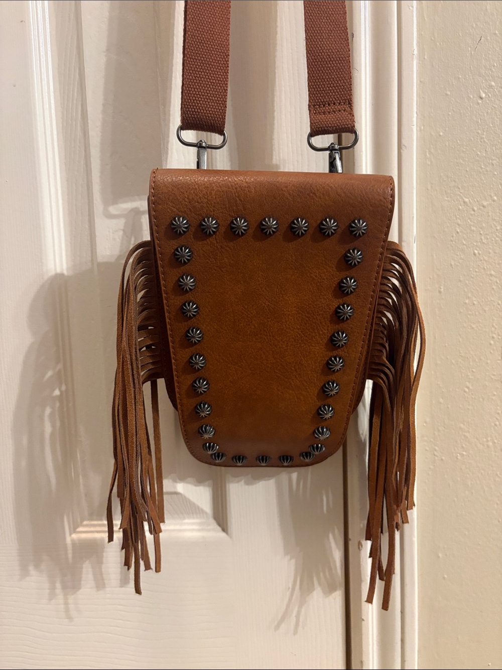 Montana West Tan Fringe Stud Crossbody Bag